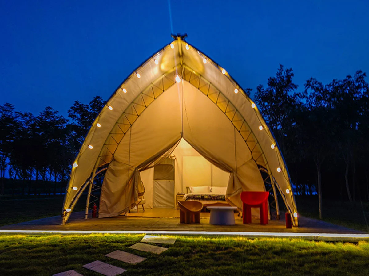 safari tent with hot tub