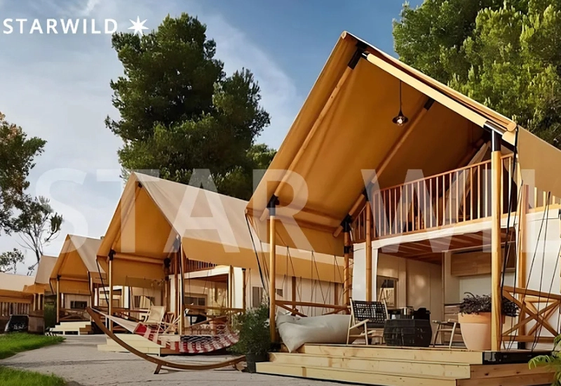 Double floor luxury glamping hotel tent